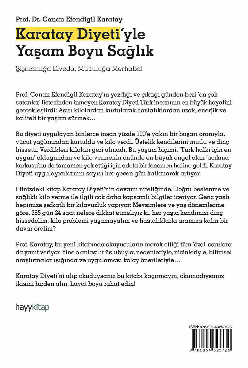 Karatay Diyetiyle Yaşam Boyu Sağlık - Prof. Dr. Canan Efendigil Karatay - Kitap Kapak Görseli 2
